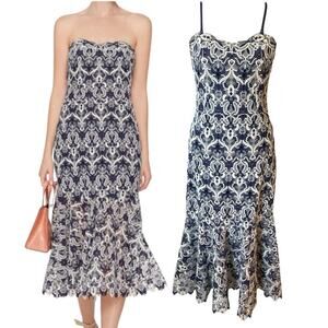 NWT Jonathan Simkhai Guipure Lace Bustier Midi Dress Midnight Combo Size 6